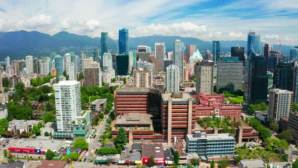 Aerial View Of Modern City Buildings On A Sunny Day. West End Downtown Vancouver In British Columbia alt