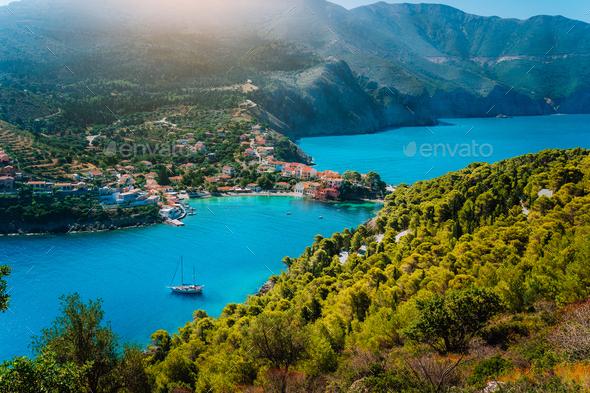 Turquoise Bay in Mediterranean Sea with Colorful Houses in Assos