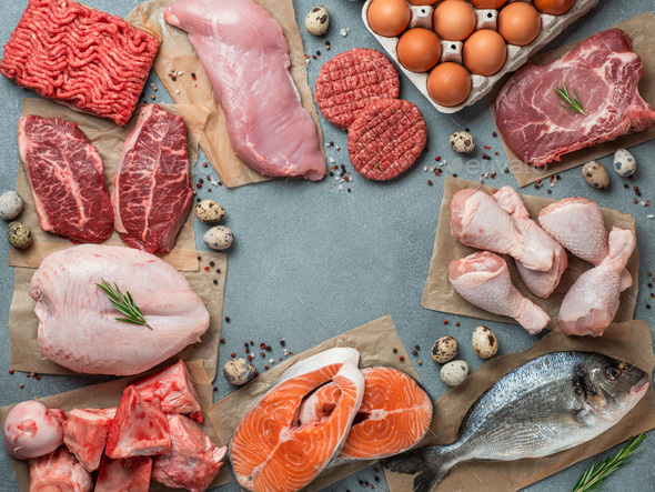 Carnivore diet, zero carb concept, top view - Stock Photo - Images
