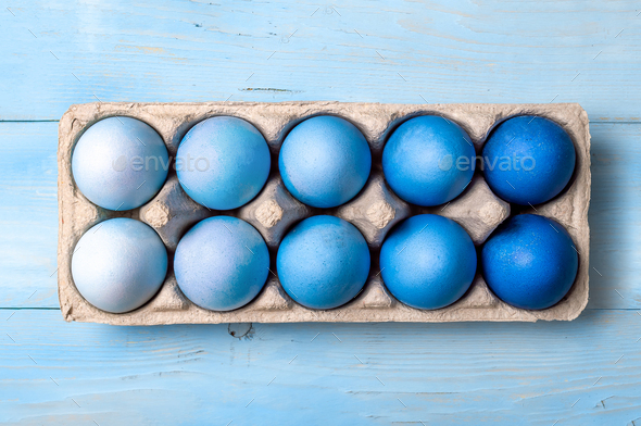 Blue ombre eggs as Easter 2020 concept - Stock Photo - Images