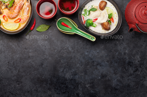 Tom Yum and Tom Kha traditional Thai soups - Stock Photo - Images