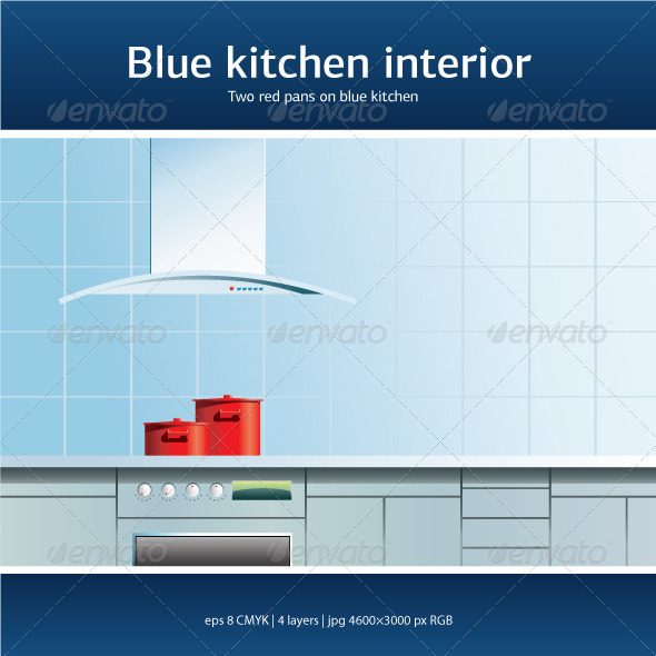 Blue kitchen interior - Buildings Objects