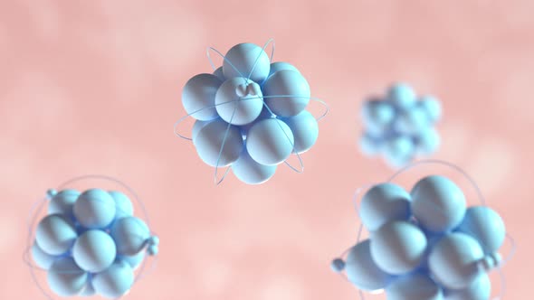 Motion of atom spheres with pink organic background. alt