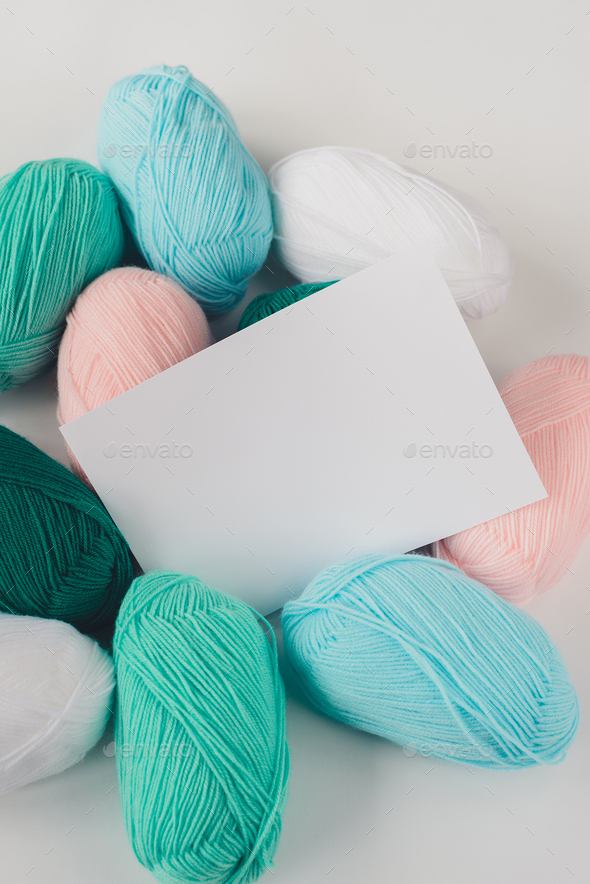 acrylic pastel colored wool yarn thread skeins - Stock Photo - Images