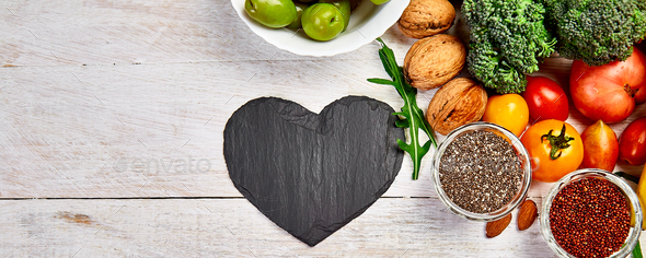 Banner with Background healthy food for heart. Healthy food, diet and life. - Stock Photo - Images