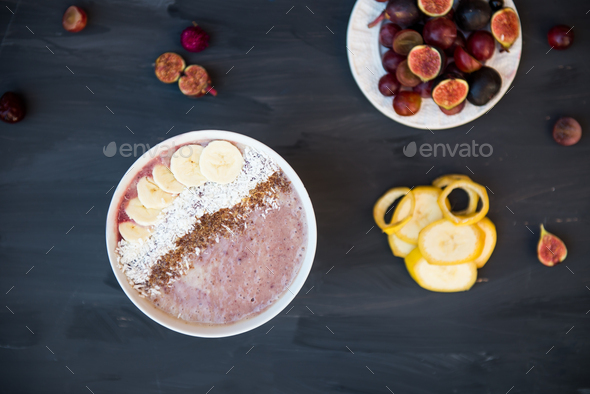 Healthy Banana and Strawberries Smoothie in the Bowl - Stock Photo - Images