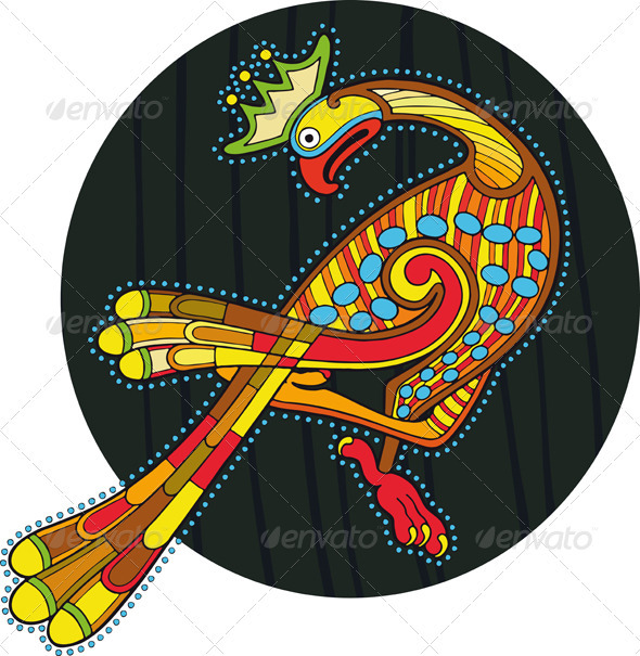 Motley Ornamental Bird Circle Isolated - Animals Characters