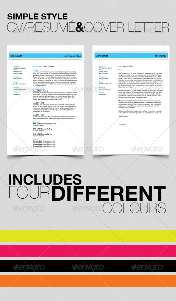 Simple Style CV/Resumé with Cover Letter - Resumes Stationery
