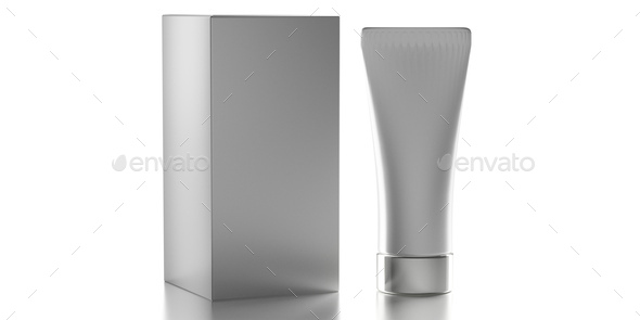 Blank cream tube isolated on white background, cosmetic product package template. 3d illustration - Stock Photo - Images