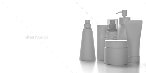 Blank cosmetics packages isolated on white background, 3d illustration - Stock Photo - Images