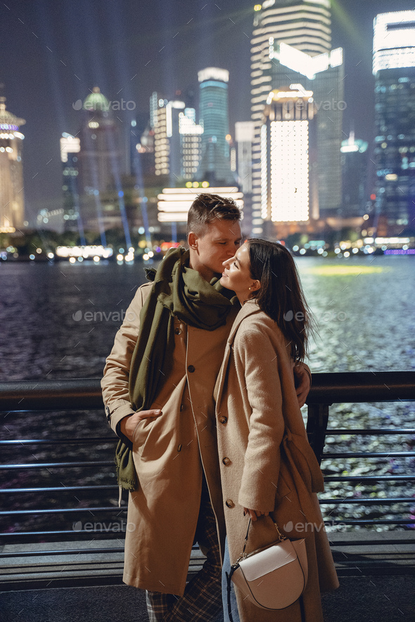 couple kissing at the Bund waterfront in Shanghai China Stock Photo by ...