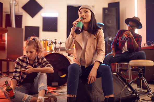 Contemporary Young People in Music Studio