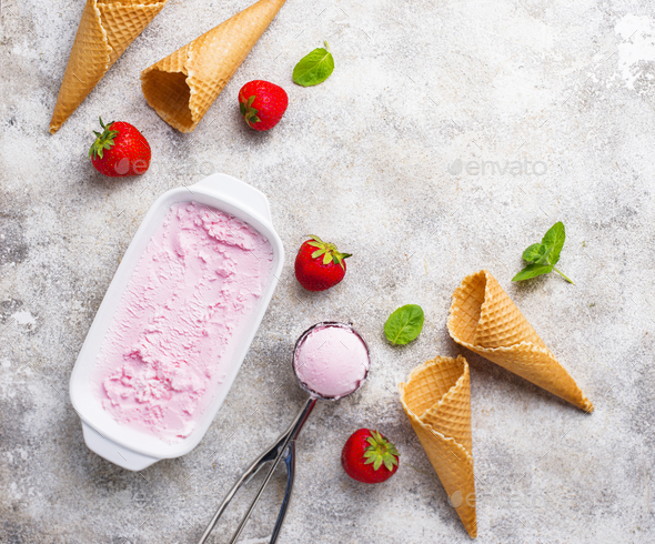 Homemade sweet strawberry ice cream