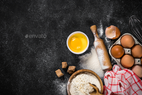 Ingredients for cooking baking on black - Stock Photo - Images