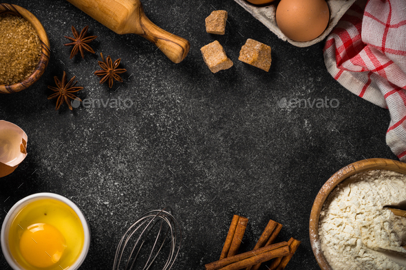 Ingredients for cooking baking on black - Stock Photo - Images