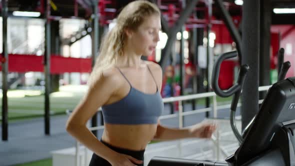 Fit Woman Exercising on Treadmill, Doing Fitness Exercise. Muscular Athletes Training in the Gym alt