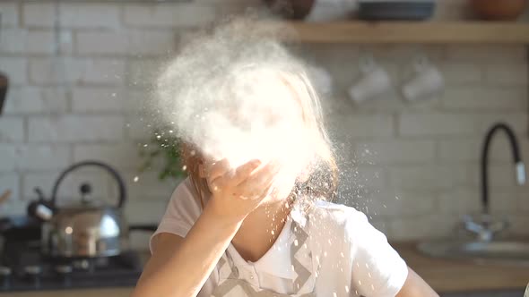 Kid Girl Blowing Flour Cloud