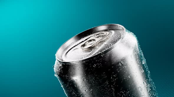 Opening up a  flip-top can of soda. Cool canned drink with droplets. Refreshment alt