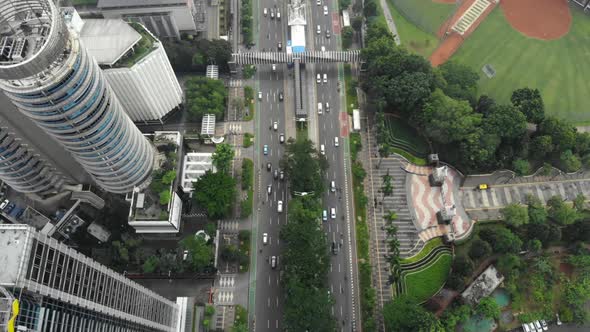 Aerial view of cityscape and skyscrapers buildings in Jakarta