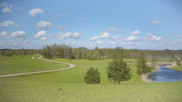 Panorama of the blooming nature of Latvia in spring