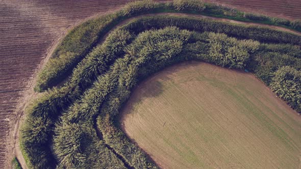 Drone Green Fields River Bank Highway