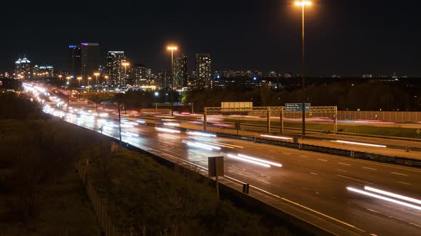 Toronto, Canada, Timelapse  - The Ontario 401 Highway at Night as seen from a bridge