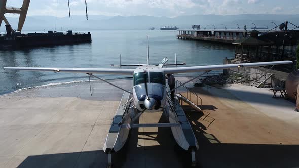 The Seaplane Before Taking Off and Sea View alt