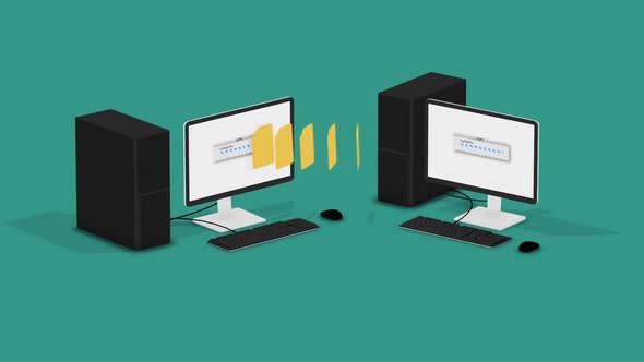 Files or data transferring process between two PCs. Backup, sharing files. alt