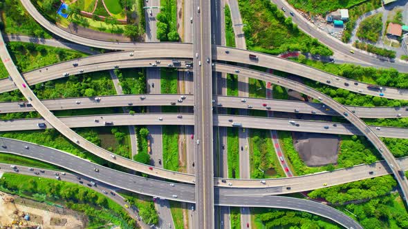 4K : Top view of Highway road junctions. alt