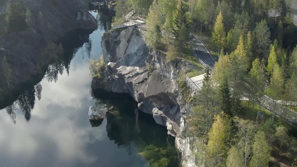 Beautiful Aerial Footage of Ruskeala Mountain Park in Karelia in alt