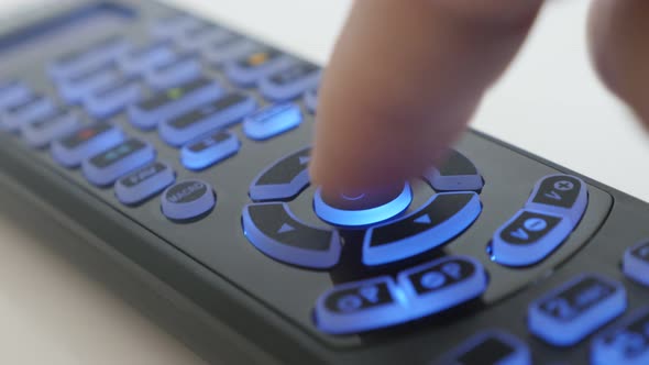 Pressing OK button on IR remote control 4K panning footage alt
