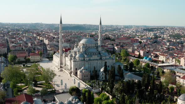Istanbul City And Fatih Mosque Quarantine Aerial View 