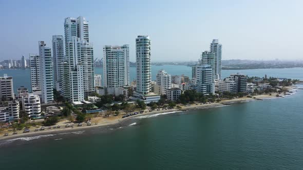 Sand Beach of Bocagrande Cartagena Colombia Next to Lots of Skyscrapers and High Rise Buildings