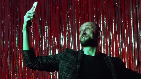 Christmas Video Call Party Invitation Man Phone alt