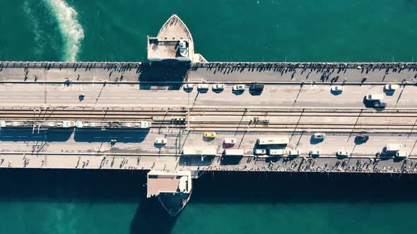 galata bridge aerial view cars and metro transport alt