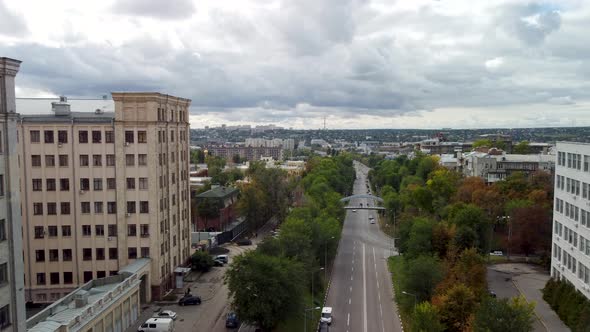 Scenic cityscape view, Kharkiv city streets aerial