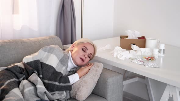 Catch Flu Sick Woman Covid Infection Exhausted alt