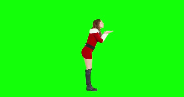 Christmas girl walking and blowing kiss 4k alt