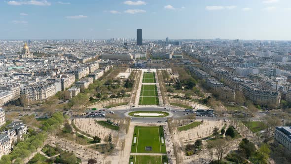 View of Cityscape of Paris, France with Major Attractions of Paris - Champ De Mars, Tour