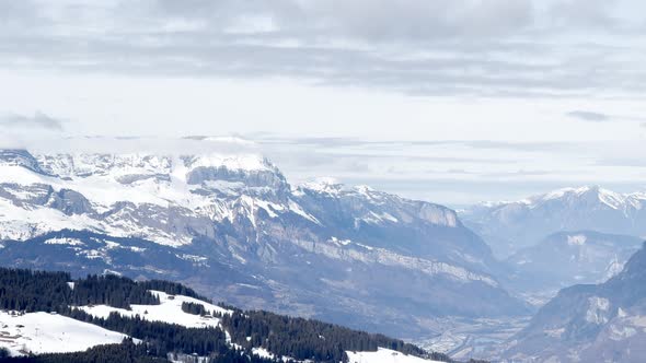 Panorama of Villages and Valleys Below the Alps Mont alt