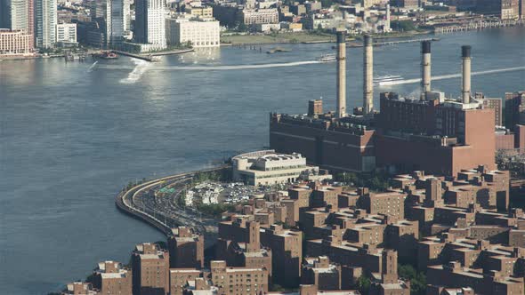 New York City , USA, Timelapse - The East side river and Grand street during the day