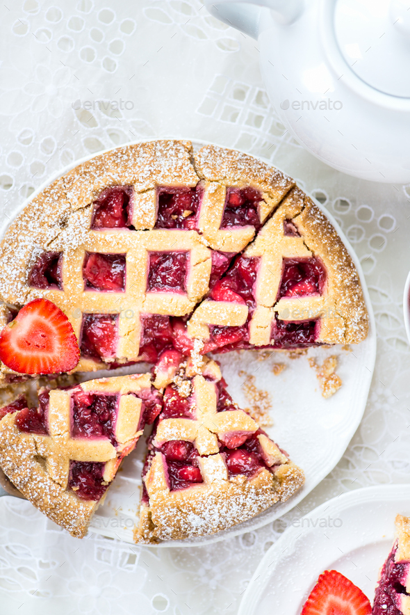 Apple, Strawberry and Blackberry Lattice Pie - Stock Photo - Images
