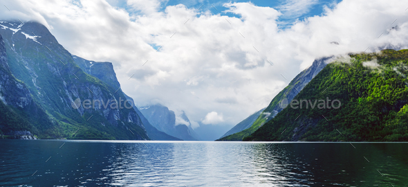 Lovatnet lake in Sogn og Fjordane county - Stock Photo - Images