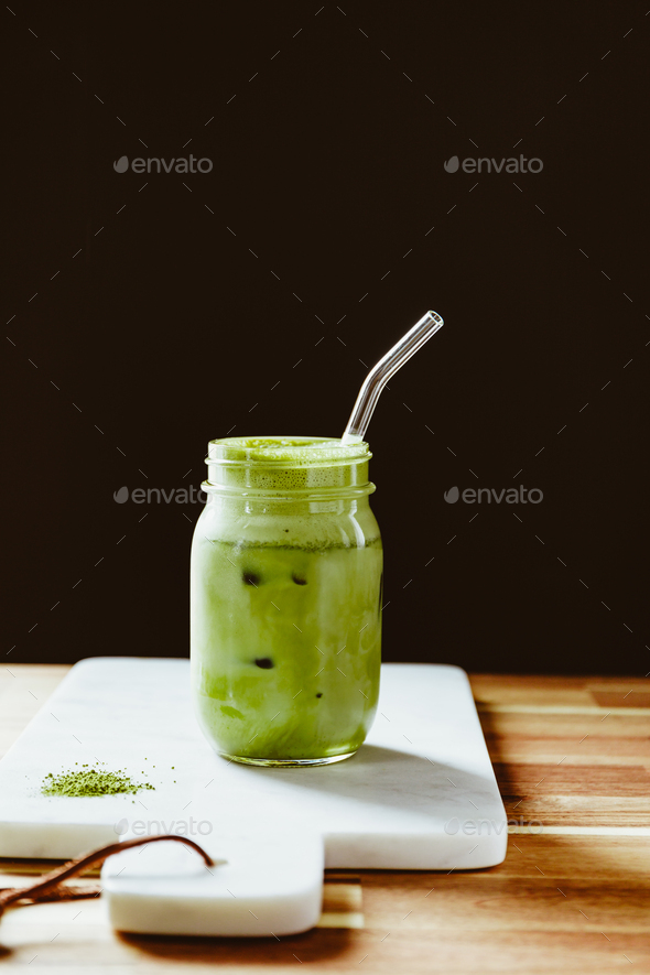 Matcha green tea latte in a glass jar Stock Photo by Edalin PhotoDune