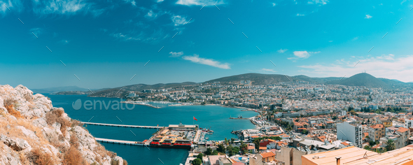 Kusadasi, Aydin, Aydın Province, Turkey. Waterfront And Kusadasi Cityscape In Sunny Summer Day - Stock Photo - Images