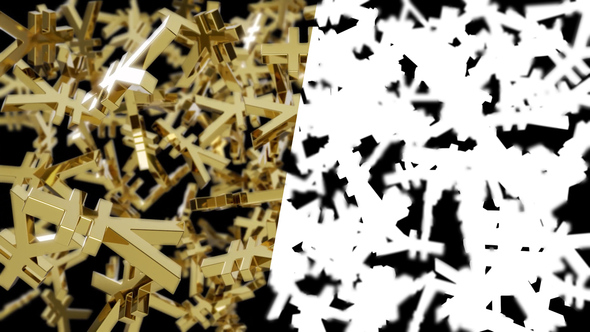 Spinning Golden Yen Symbols - 3D Loop with Luma Matte