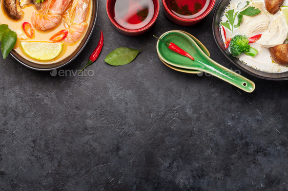 Tom Yum and Tom Kha traditional Thai soups - Stock Photo - Images