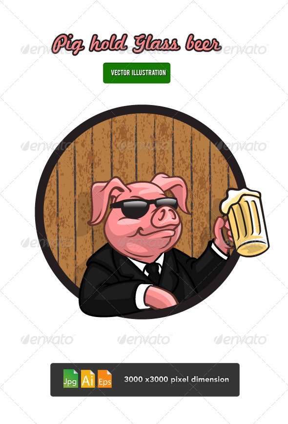 Pig hold glass beer  by makou | GraphicRiver Pig hold glass beer 