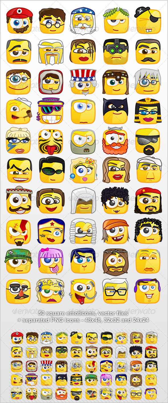 50 Square emoticons PACK 1 - Miscellaneous Characters