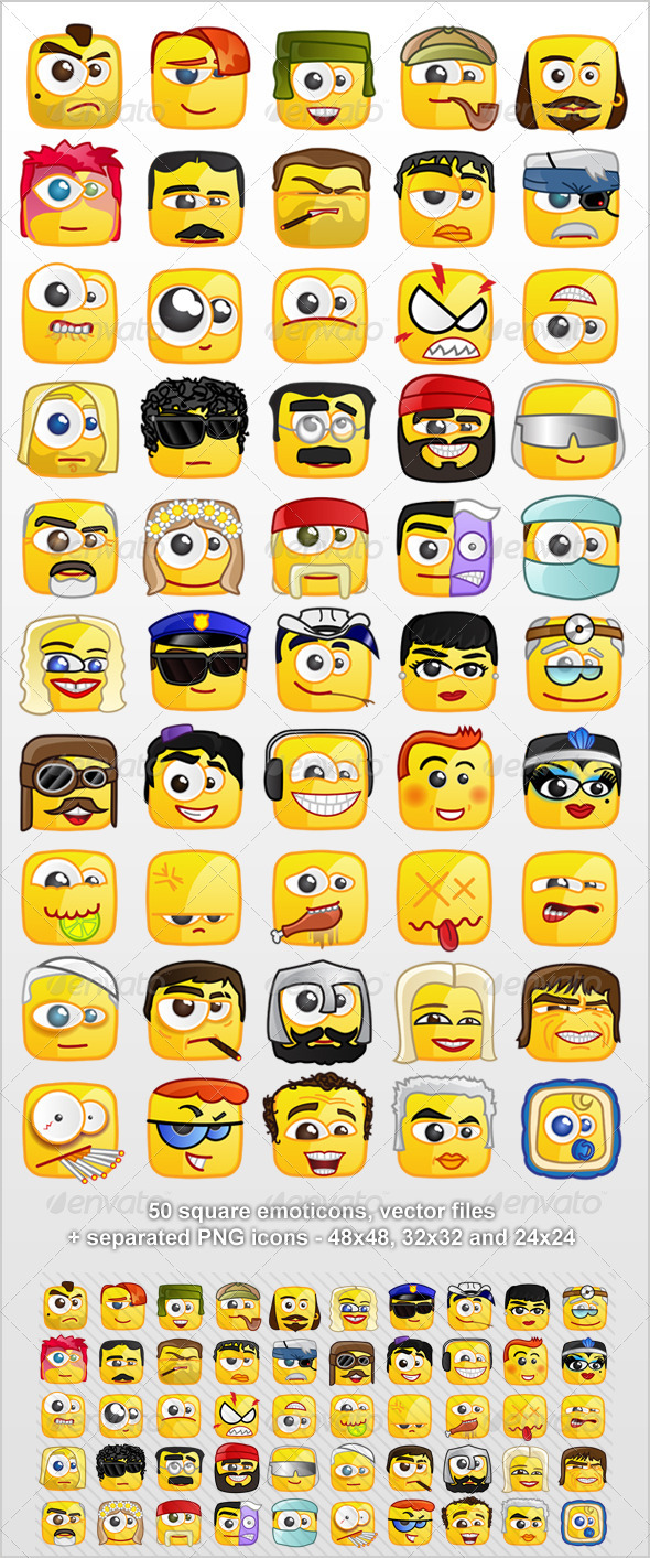 50 Square emoticons PACK 2 - Miscellaneous Characters